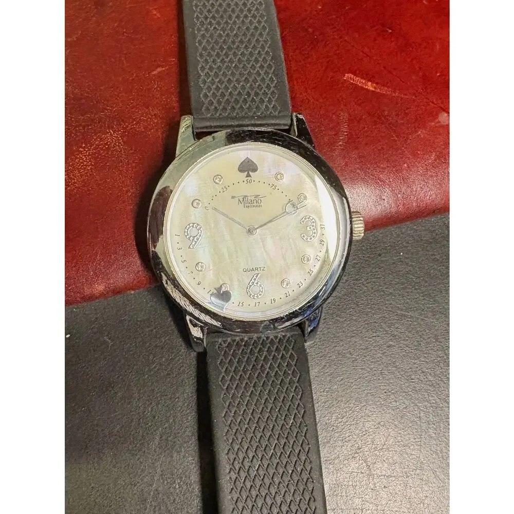 40mm Milano Expressions Quartz Watch, MOP Face, Black Poly Band